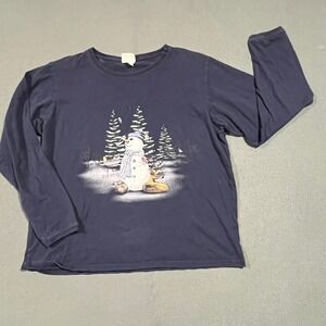 Artisans USA Winter Scene Long Sleeve T-Shirt Snowman Deer‎ Holiday Womens XL